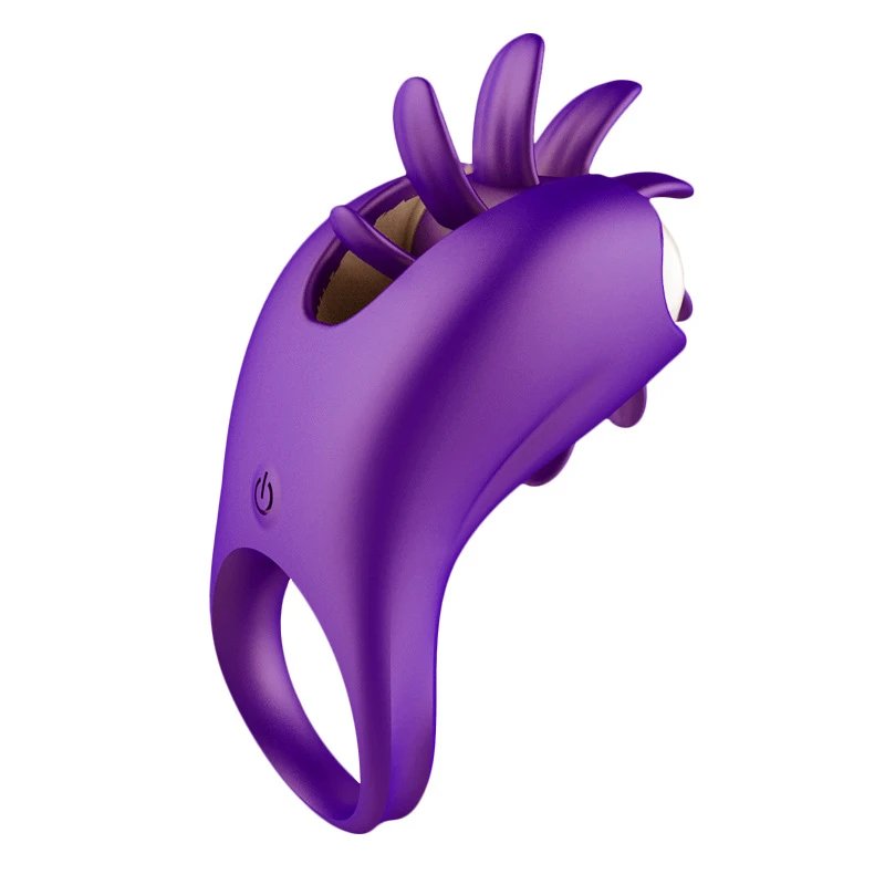Waterproof USB 10 Frequency Rotating Sex Toy Male Vibrating Tongue Cock Ring with Clitoral Stimulation