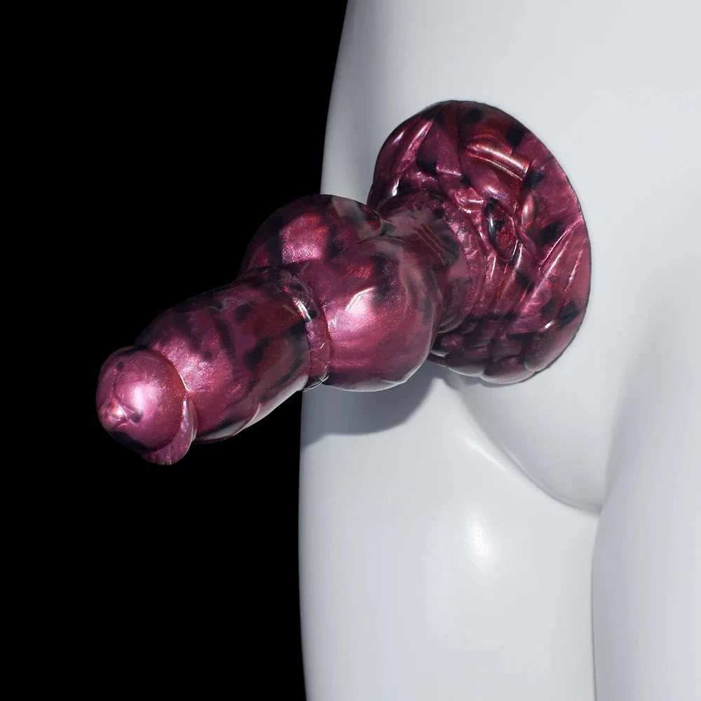 Soft Silicone Cock Animal Dildo Big Knot Penis Purple and Black Rubber Anal Plug Adult Toy