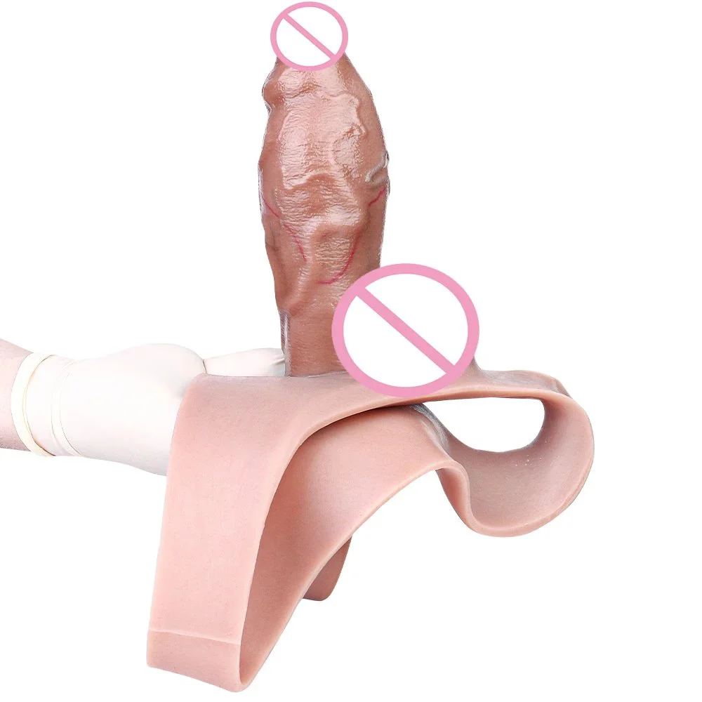 Man Lesbian Silicone Wearable Penis Pants 6.9'' Thick Dildo One-piece Hollow Penis Pants