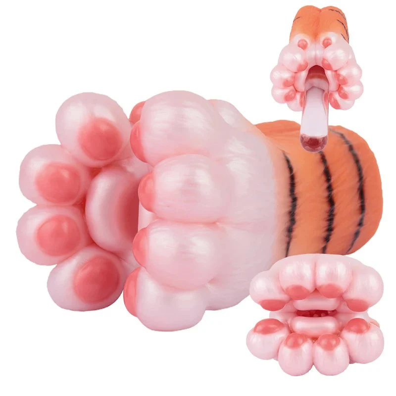 Animal Tiger Paw Fantasy Channel Silicone Male Masturbator Realistic Textured Pocket Pussy Stroker Adult SexToy