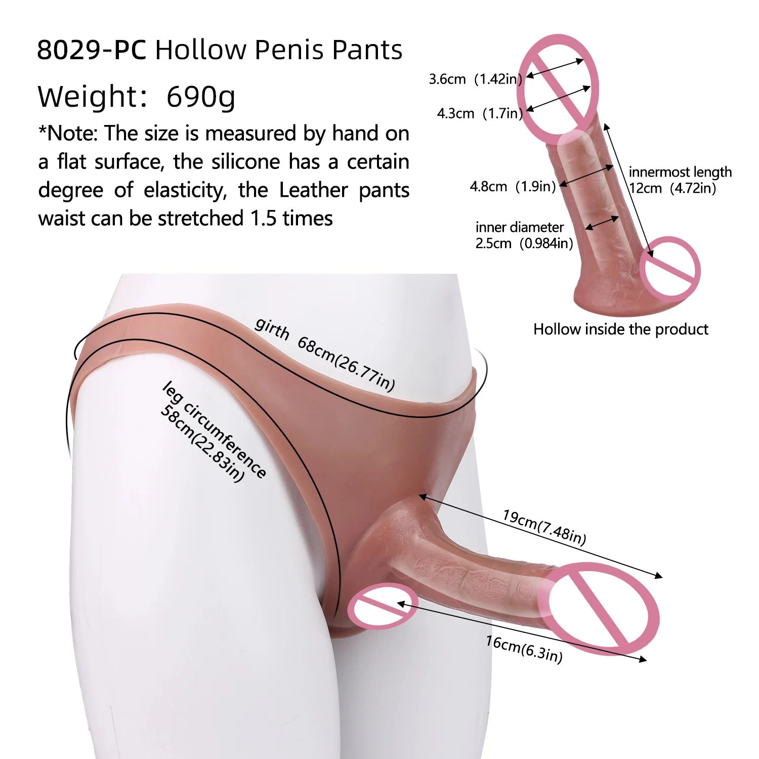 Hollow Wearable Realistic Dildo Extender with Silicone Mid-Waist Strap-On Pants for Men Penis Enlargement Toy