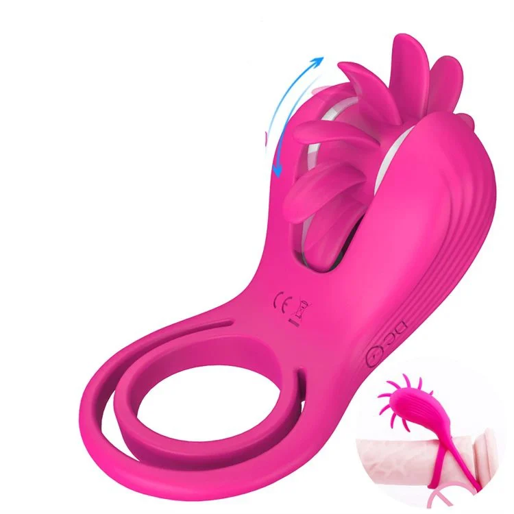 10 Speed Rotation Oral Tongue Licking Double Penis Ring Vibrator G Spot Cock Ring with Clitoris Stimulator