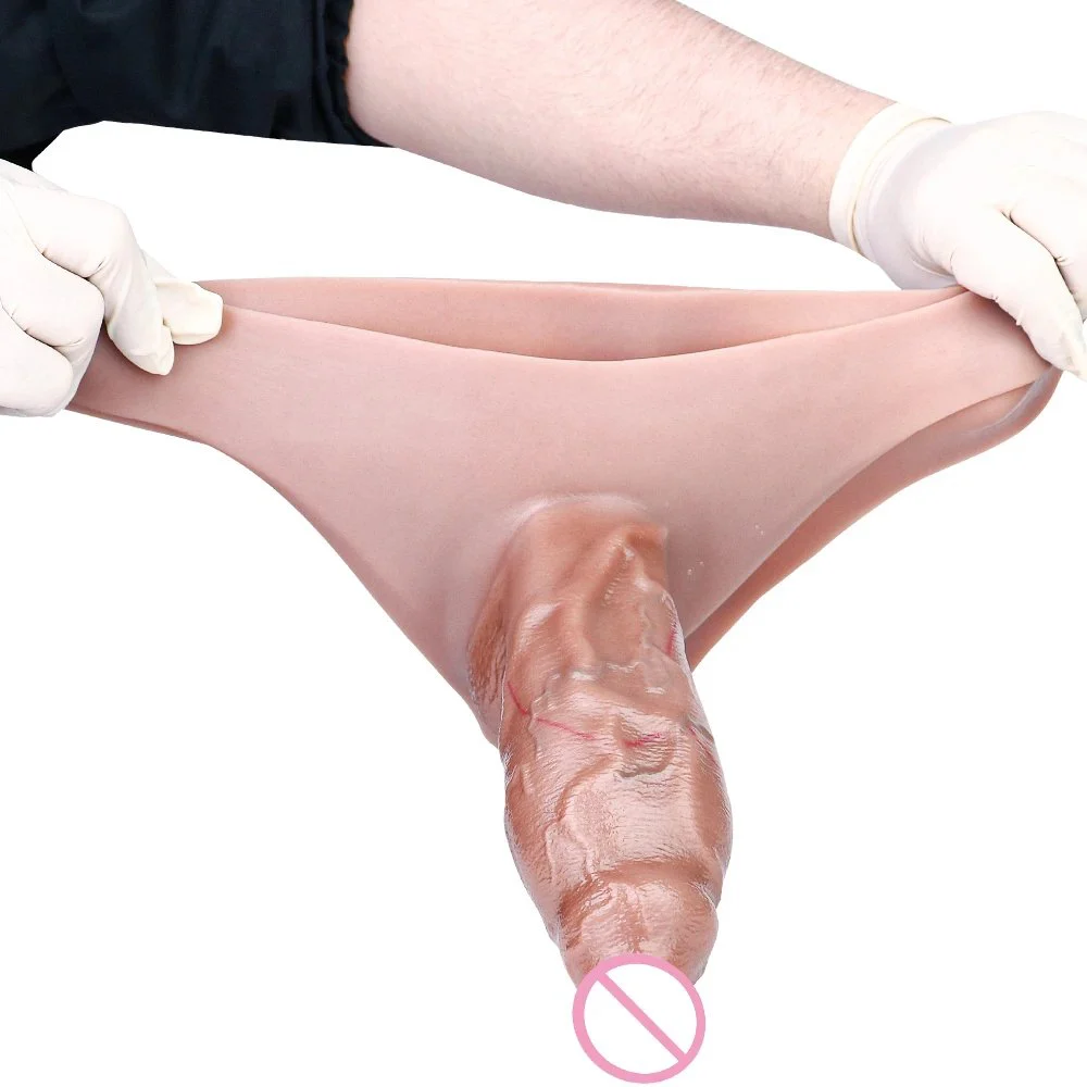 Man Lesbian Silicone Wearable Penis Pants 6.9'' Thick Dildo One-piece Hollow Penis Pants