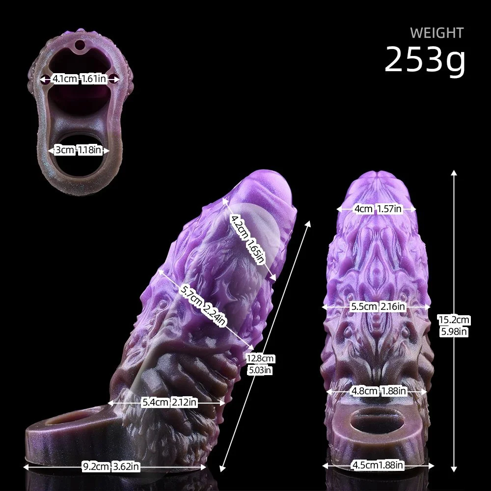 Alien Grainy Penis Sleeve 5 Inch Reusable Realistic Silicone Alien Penis Extender Sleeve Condom for Male Enlarger