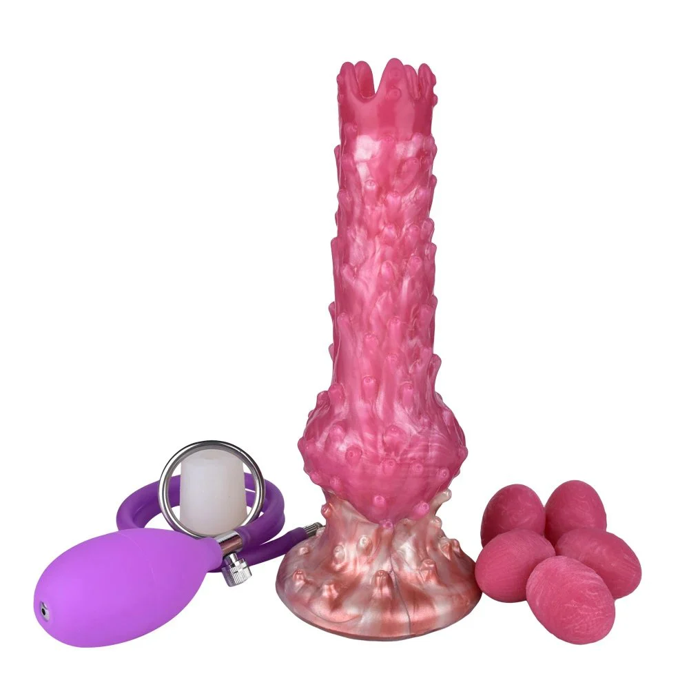 Ovipositor Sex Toys with Five Eggs Platinum Silicone Ovipositor Dildo alien Cock Egg-Laying Fascination Toy