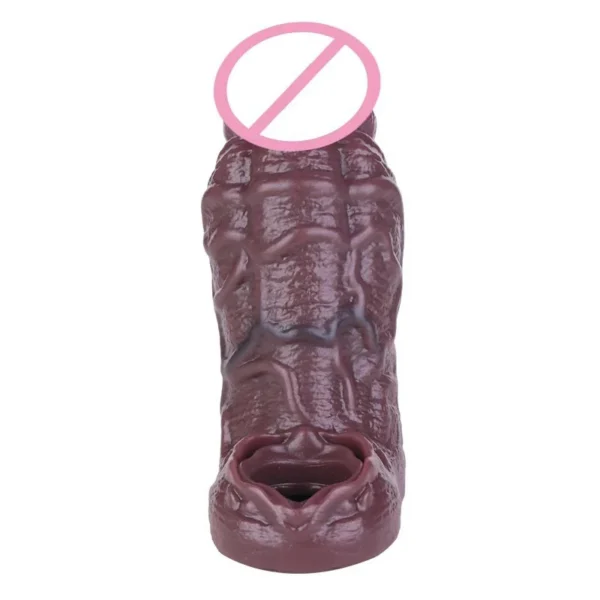 Black Realistic Hollow Dildo Sheath With Anti-drop Ring Silicone Male Dick Extender Penis Sleeve for Men Delay Ejaculation