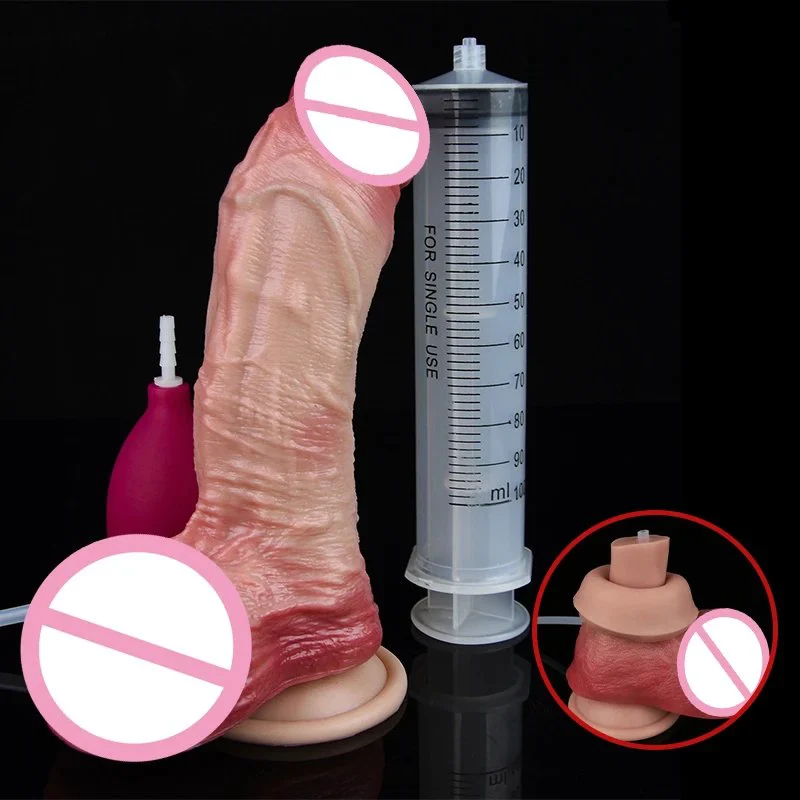 Oversized Double-Layer Silicone Spray-On Penis with Suction Cup for Women's Realistic Sensation Toy