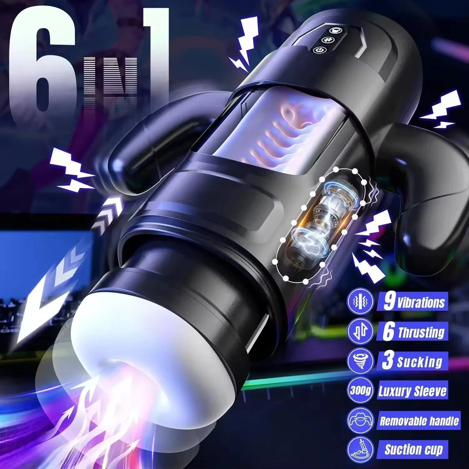 Electric Male Masturbator-100% Waterproof 6 Thrusting 3 Suction Functions Real Touch Feeling Customized Color Masturbation