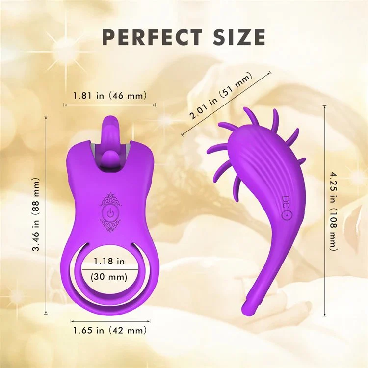 10 Speed Rotation Oral Tongue Licking Double Penis Ring Vibrator G Spot Cock Ring with Clitoris Stimulator