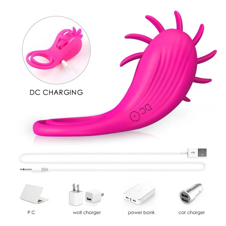 10 Speed Rotation Oral Tongue Licking Double Penis Ring Vibrator G Spot Cock Ring with Clitoris Stimulator