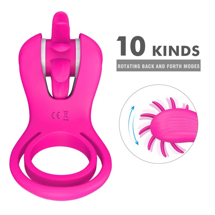 10 Speed Rotation Oral Tongue Licking Double Penis Ring Vibrator G Spot Cock Ring with Clitoris Stimulator