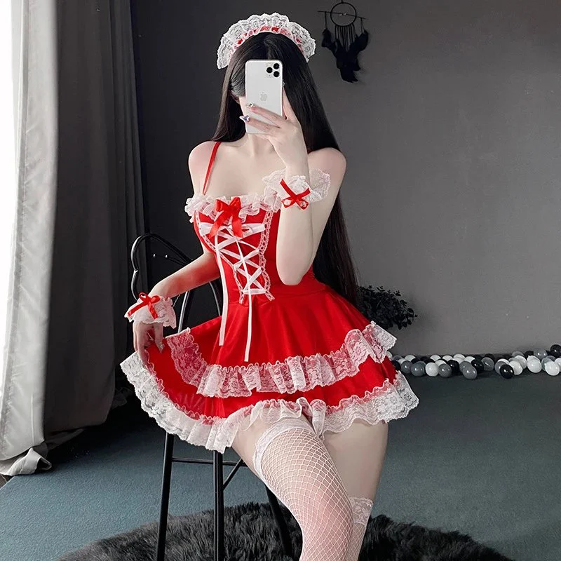 Sexy Lingerie Maid Costume Pure Desire Style Cosplay Uniform Temptation Sleepwear Detachable Passionate Flirting Lingerie Set 1