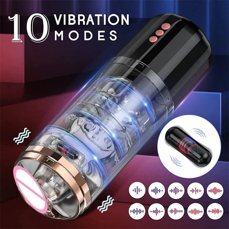 Powerful Masturbator Cup Vibrating Automatic Telescopic Thrusting Rotation Male Masturbation Cup
