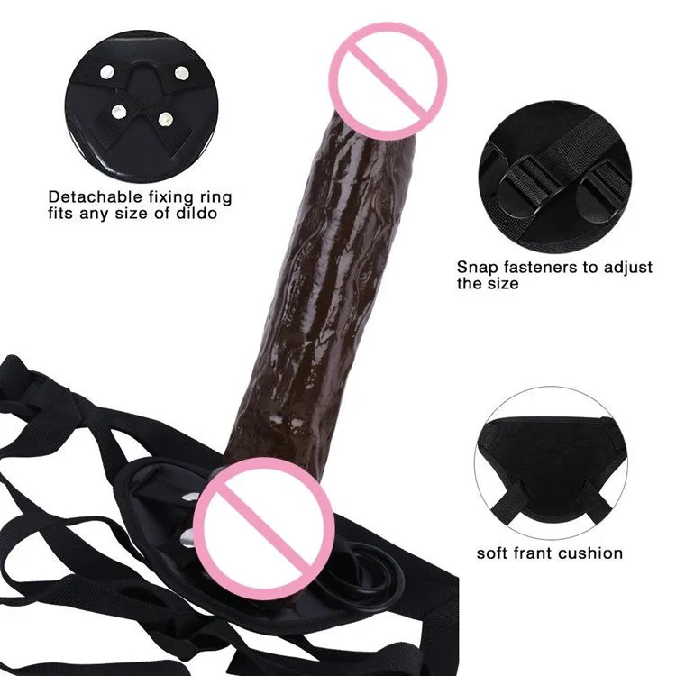 Super Black Coffee Dildo Penis with Belt Strap on Dildos for Lesbians Sex Toys for Women