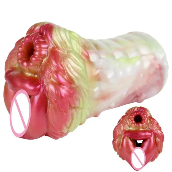 Monster Simulation Fantasy Silicone Hound Dog Masturbator Double Tunnel Cup 3D Vagina Clitoris Sex Toy alien Pocket Pussy
