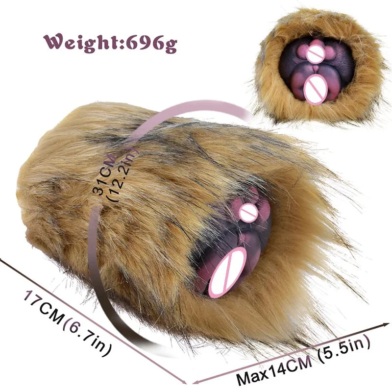 Fantasy Men Masturbators Stroker Dual Channel Masturbation Cup Anal Pussy Sex Toy Animal Plush Pussy Male Masturbator Cup