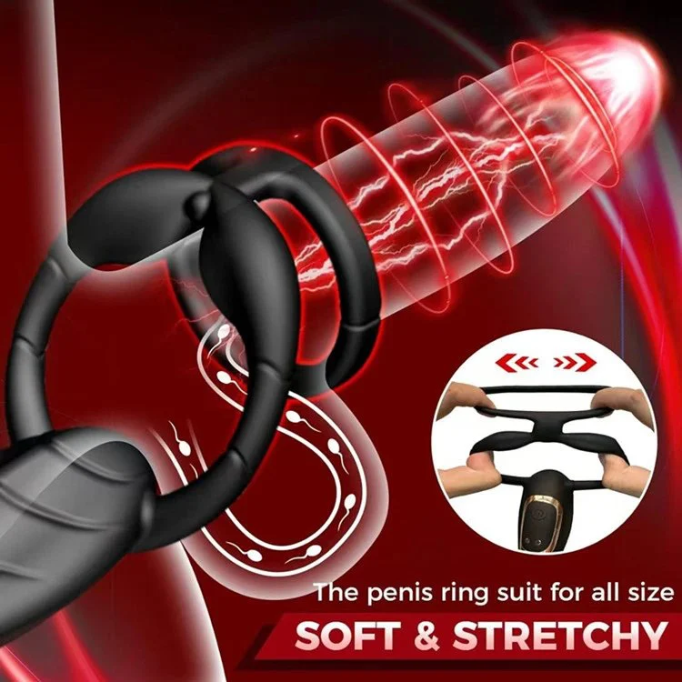 Men Vibrating Delay Ejaculation Cock Ring Anal Plug Sex Toys for Couples