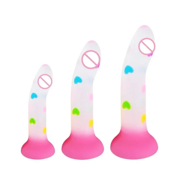 Vaginal Anal Sex G Spot Realistic Heart Design Liquid Silicone Glowing Dildo Strong Suction Cup