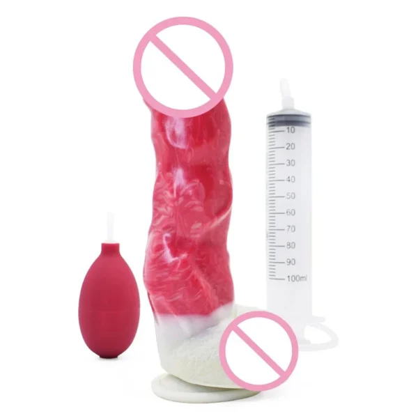Thick Wolf Squirting Dildo Raw Meat Color Realistic Glans Raised Meridians Ejaculation Penis Masturbator Sex Toy for Women