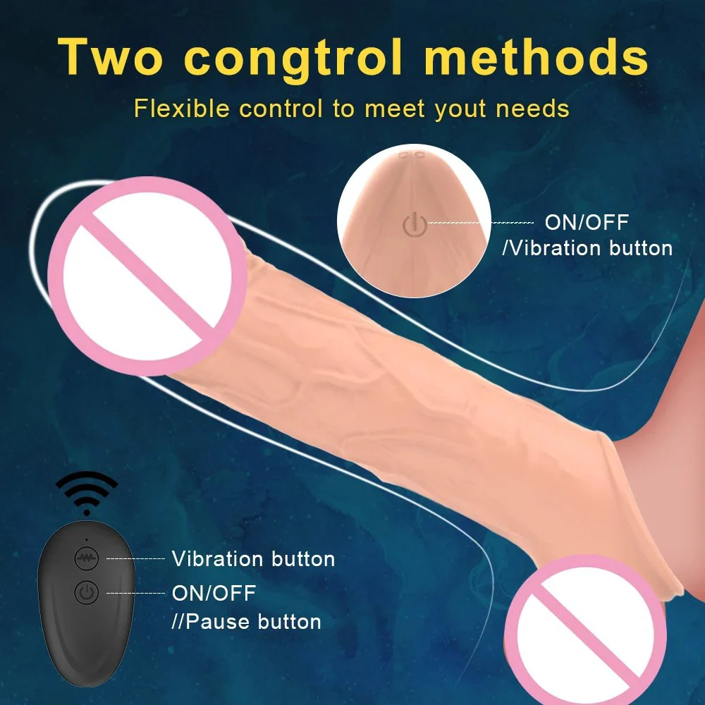 Male Wearing Remote Control Dick Enlargement Vibrating Penis Cover Soft Dildos Silicone Condom