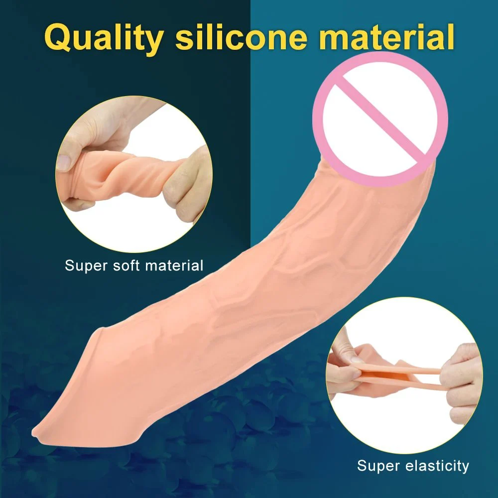 Male Wearing Remote Control Dick Enlargement Vibrating Penis Cover Soft Dildos Silicone Condom