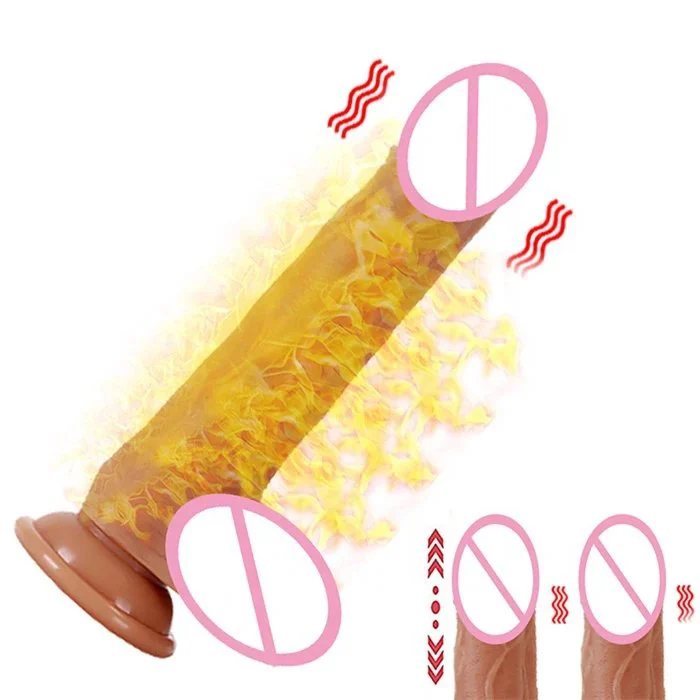 Wireless Remote Control 10-Frequency Realistic Thrusting Dildo Sex Toy Soft Silicone and ABS with Intelligent Heating