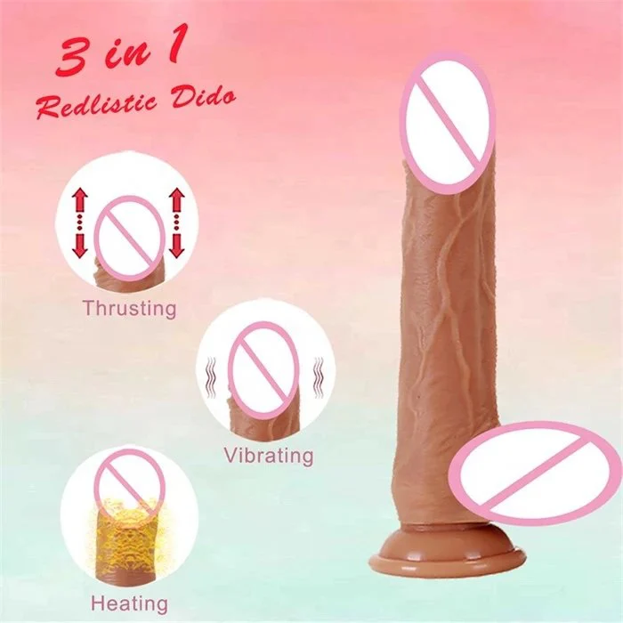 Wireless Remote Control 10-Frequency Realistic Thrusting Dildo Sex Toy Soft Silicone and ABS with Intelligent Heating