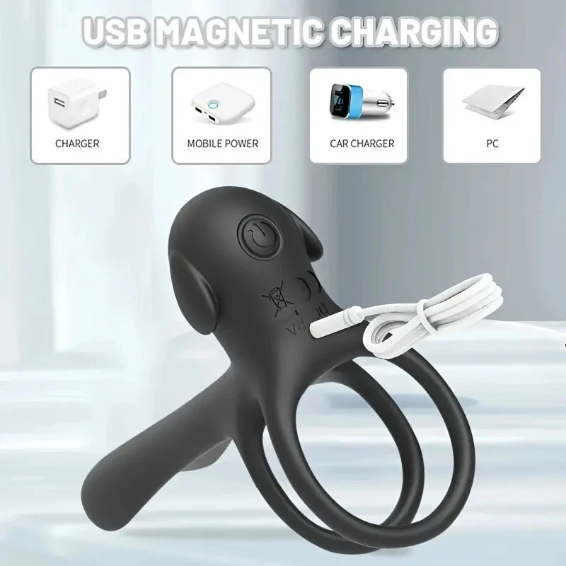 Dual-ring Penis Sleeve for Couples with Vibration and Ejaculation Delay Function Adult Sex Toy