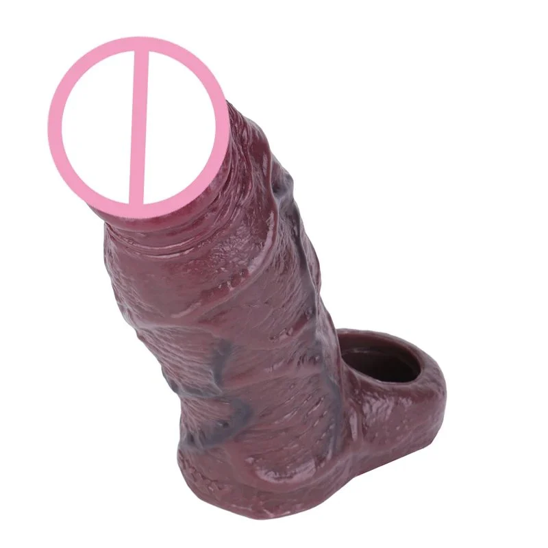 Realistic Black Penis Sleeve Extender - Soft & Stretchable Silicone Cock Sleeve for Men, Couples Sex Toys Enhance