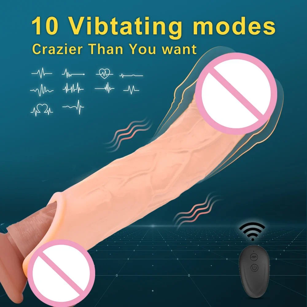 Male Wearing Remote Control Dick Enlargement Vibrating Penis Cover Soft Dildos Silicone Condom