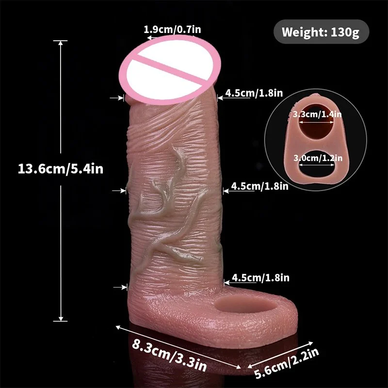 Realistic Penis Sleeve Cock Sleeve with Cock Ring,Penis Extender, Soft Silicone Penis Enlarger for Enlarge Prolong Pleasure