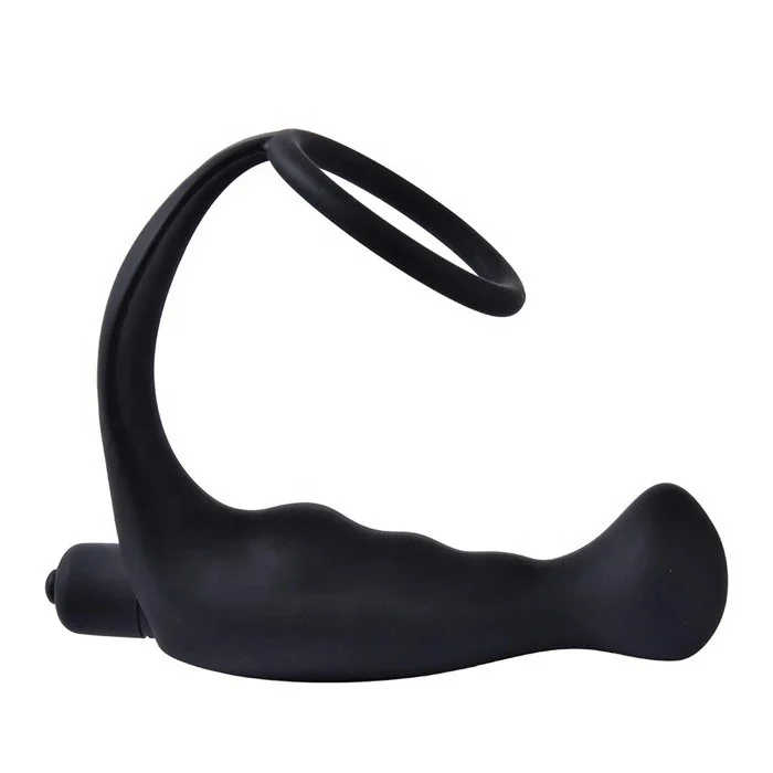 10-Speed Vibrating Prostate Massager with Penis Ring Silicone Anal Plug Sex Toys Metal Vibrator