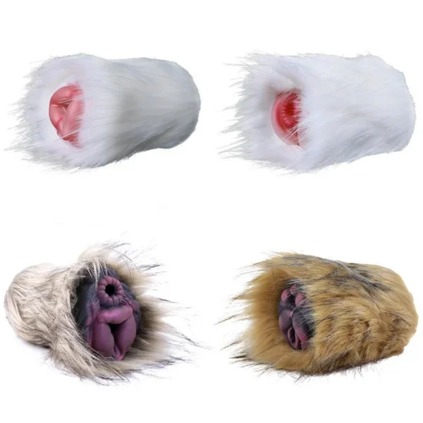 Simulation Animal Fantasy Silicone Dog Masturbator Pocket Pussy Stroker with Animal Fur Fantasy Sex Plush Toys for Men