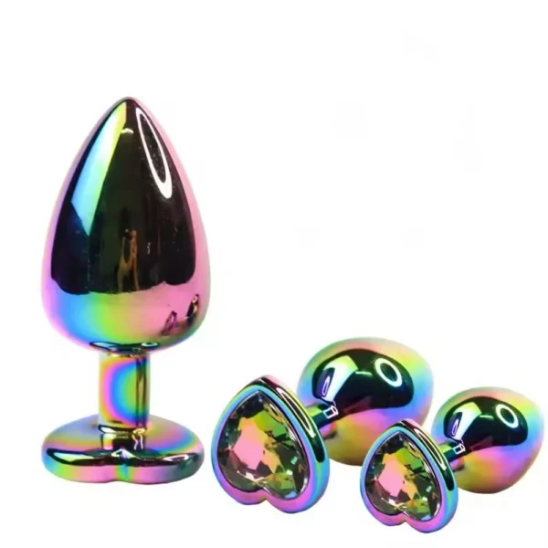 3 Pcs Colorful Bright Gold Crystal Metal Anal Plug Set Waterproof Eco-Friendly Sex Toy for Men and Women