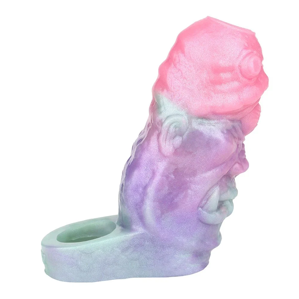 Alien Male Cock Sleeve Fantasy 3D Threaded Ultra-Light Skin-friendly Reusable Penis Enlargement Sleeve Adult Sex Toy