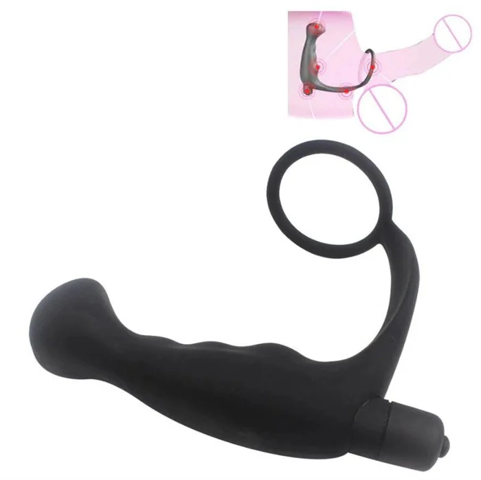 1-Speed Vibrating Prostate Massage Anal Sex Toy with Penis Ring