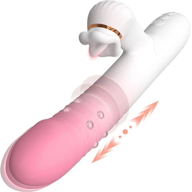 Lips Licking Rabbit Vibration Female Masturbation Telescopic Dildo Massager Sex Toys for Women