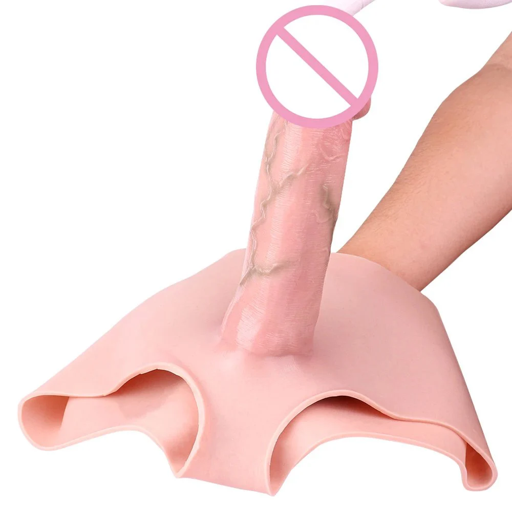 Strap-On Realistic Penis Sleeve Hollow Dildo Pants Delay Ejaculation Erotic Couple Tool