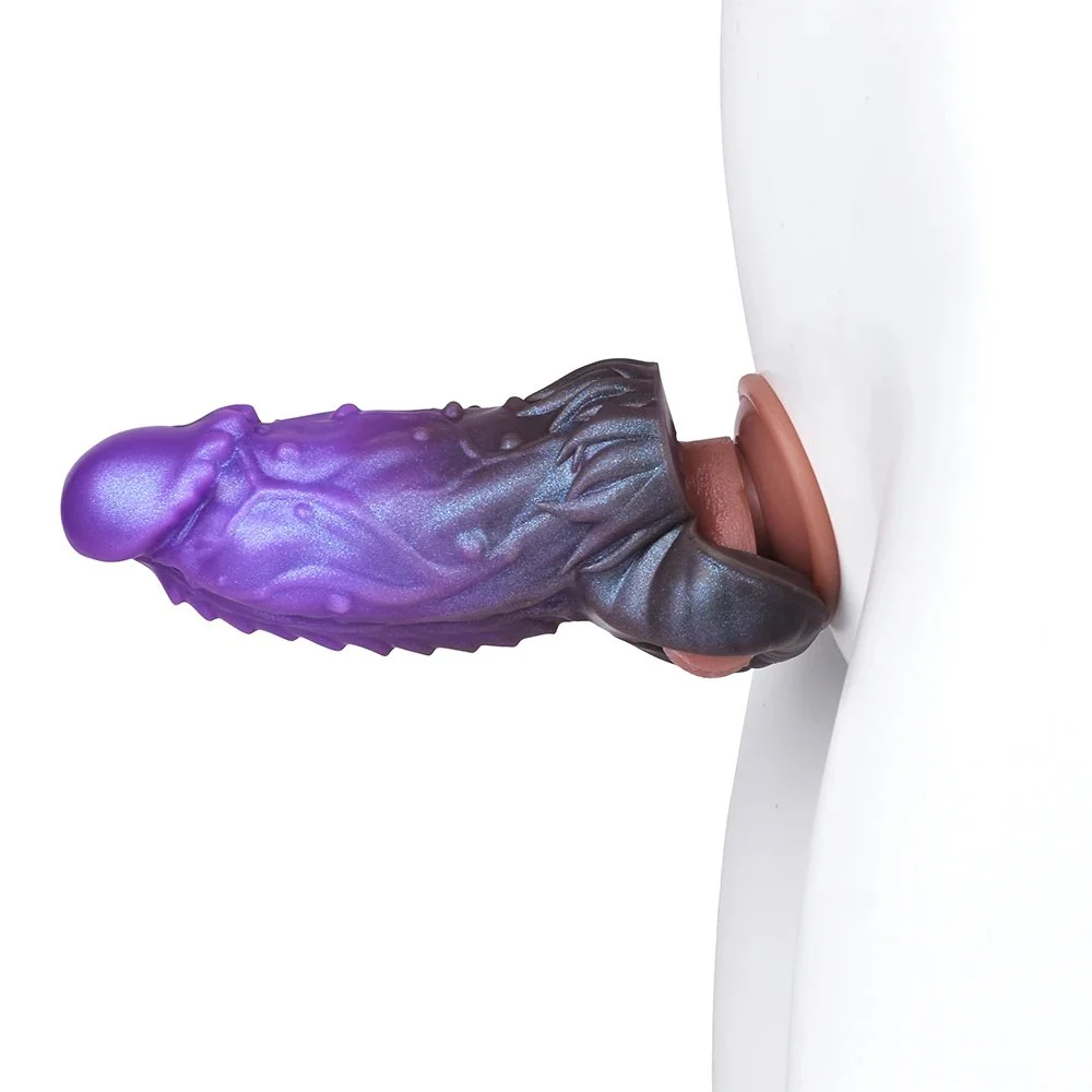 Soft Silicone Penis Enlargement Sleeve Amber Purple Fantasy Dildo Male Penis Extender Couple Sex Toys