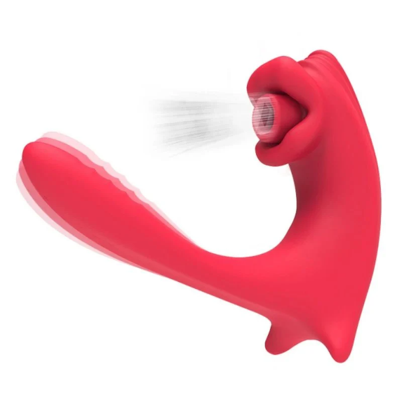 10 Frequency Silicone USB Sucking Vibrator with Thrusting Anal Stimulator