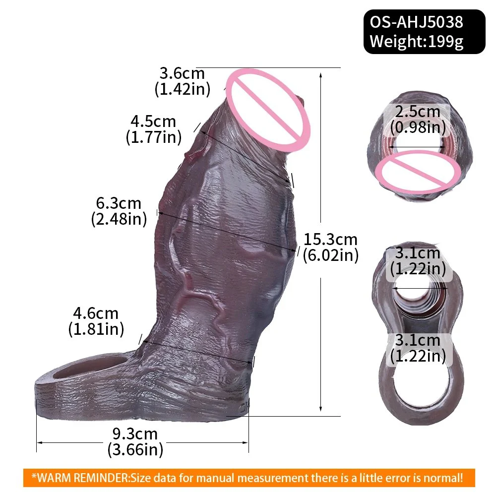 Thickened Black Hollow Dildo Remote Control Vibrator Realistic Penis Sleeve Silicone Cock Enlarger Extender Reusable Sheath