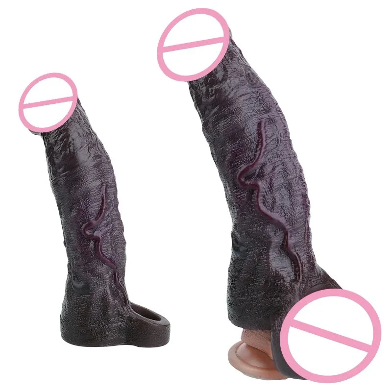 9.05 Inch Medical Grade Silicone Vibrating Penis Extension Sleeve Soft Realistic Design Wearable Male Enhancer