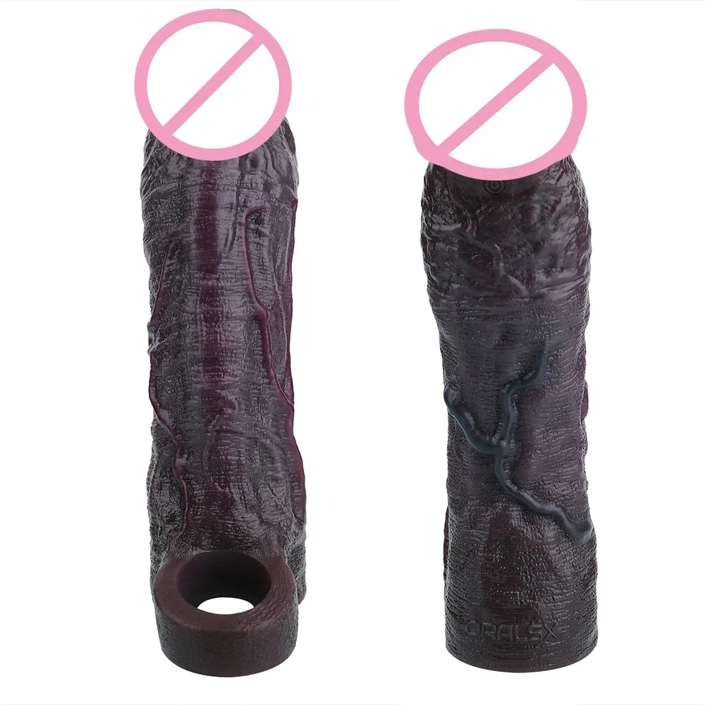 9.05 Inch Medical Grade Silicone Vibrating Penis Extension Sleeve Soft Realistic Design Wearable Male Enhancer