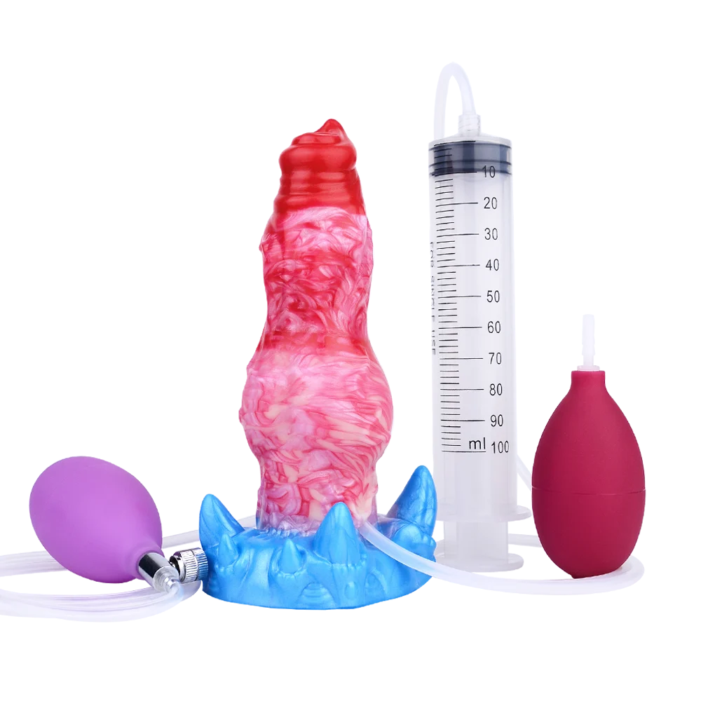 7 Inch Victor Squirting Cock Sex Toy With Needle Tube and air Bag Inflatable Anal Plug Masturbator Toy for Man and Woman