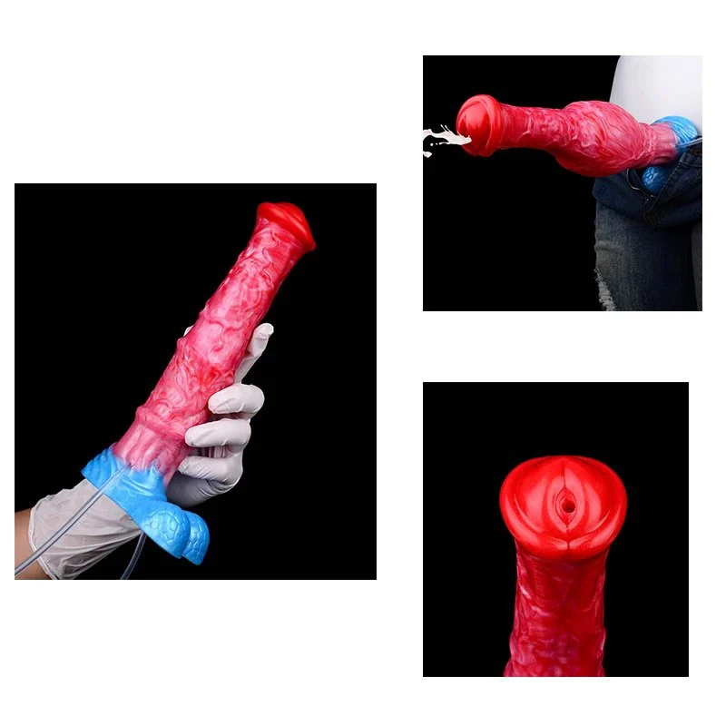 9.6 Inch Silicone Fantasy Orgasm Squirting Horse Dildo Butt Plug Inflatable Ejaculation Adult Game for Pleasure