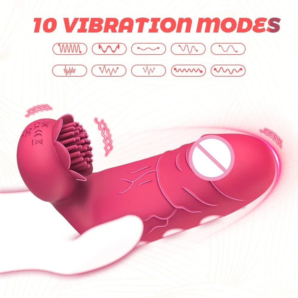 10 Modes Clitoral Stimulation G Spot Massage Dildo Shaped Finger Sleeve Vibrator With Brush