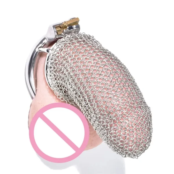 304 Stainless Steel Male Reticular Shape Chastity Lock Cock Cage with Curved Round Ring Chastity Cage for Men