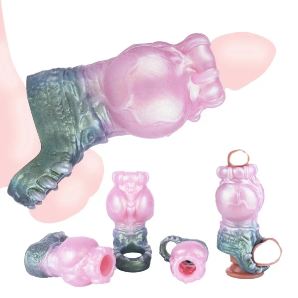 3 Size Canine Knot Cock Sheath,Dog Penis Sleeve with Cock Ring Sex Toy for Men,Penis Enlarger Sheath with Cock Ring