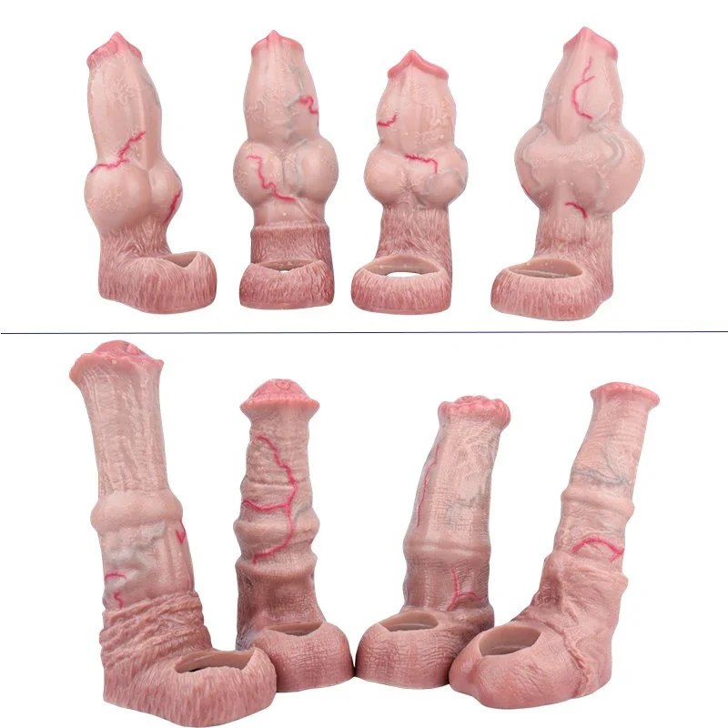 14 Styles Silicone Fantasy Horse Hollow Dildo Dog Large Knot Penis Sleeve Size SML Cock Enlarge Sex Toys for Men