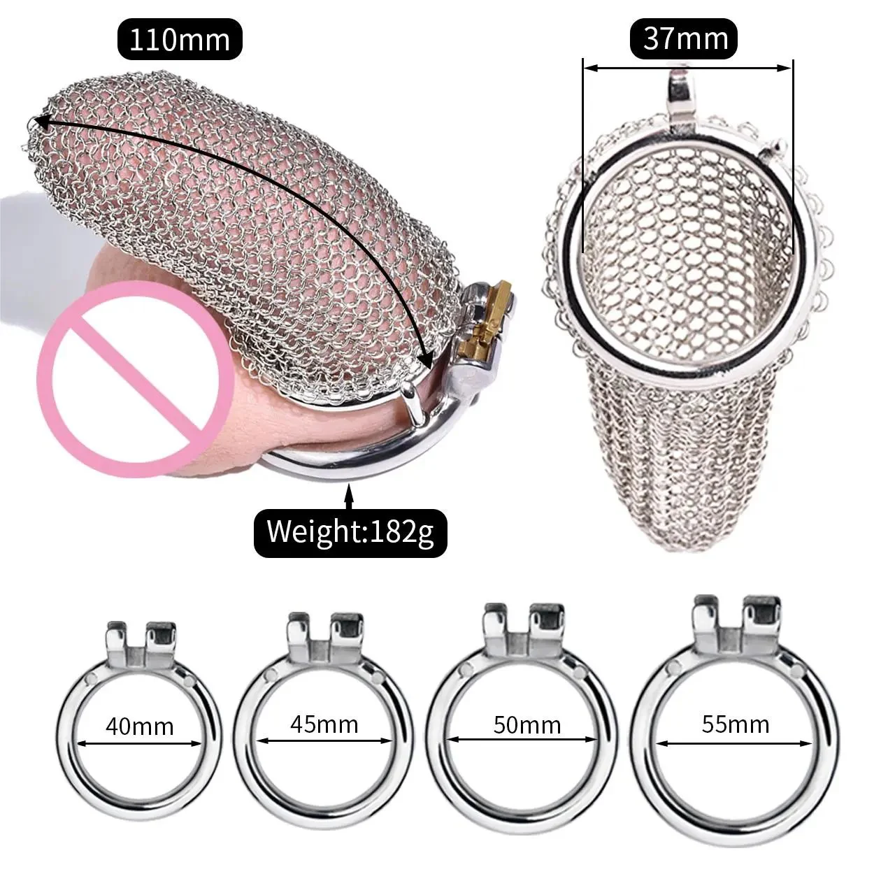 304 Stainless Steel Male Chastity Cage Reticular Mesh with Curved or Round Ring for Male Chastity Life